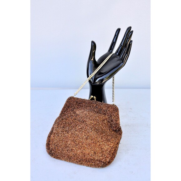 40s 50s BEADED Purse Clutch Small Hand Beaded Bag Mid Century Wedding Cocktail - Picture 7 of 9